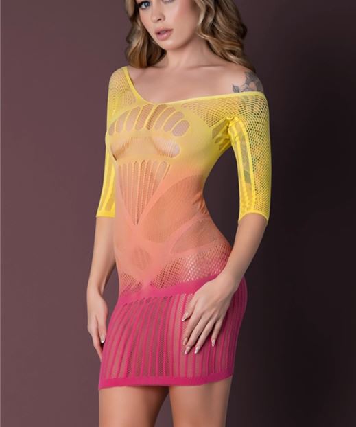SEAMLESS LONG SLEEVE DRESS OMBRE SUNSET O/S