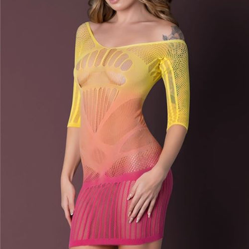 SEAMLESS LONG SLEEVE DRESS OMBRE SUNSET O/S