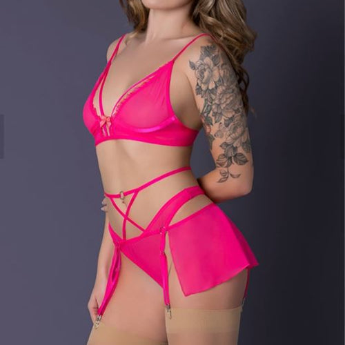 PINK KINK BRALETTE PANTY SKIRT PINK GLOW L/XL