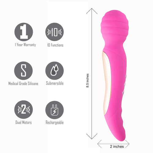 ZOE RECHARGEABLE DUAL VIBRATING WAND HOT PINK - MTAV302PK