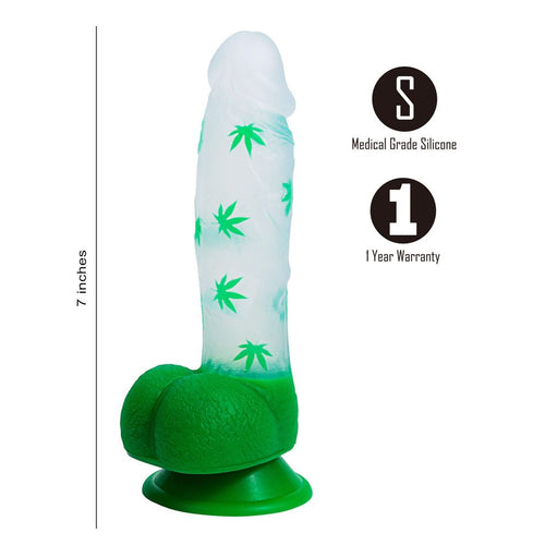 LEIF 7 IN 420 POT LEAF PRINT SILICONE DONG - MTBO23011