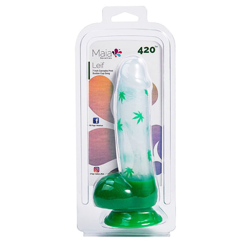 LEIF 7 IN 420 POT LEAF PRINT SILICONE DONG - MTBO23011