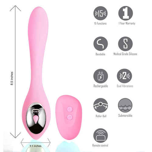 HARMONIE PINK BENDABLE DUAL VIBRATOR W/ REMOTE CONTROL - MTLM1841P1