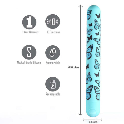 MONARCH BUTTERFLY PATTERN LONG RECHARGEABLE BULLET - MTMA332BF