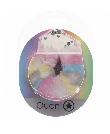 OUCH! HEAVY DUTY FLUFFY HANDCUFFS - MULTICOLOR 2 - SHTOU1046MUL2