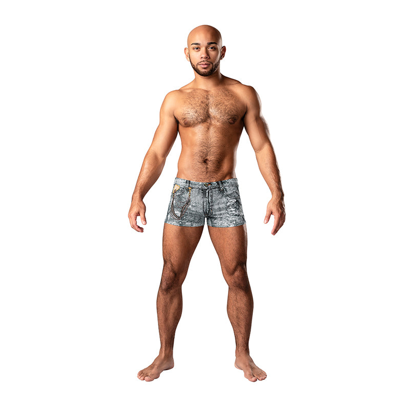 Male Power Dirty Denim Pouch Short Denim Print M-Pinkfoxxx