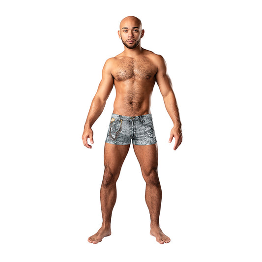 Male Power Dirty Denim Pouch Short Denim Print M-Pinkfoxxx