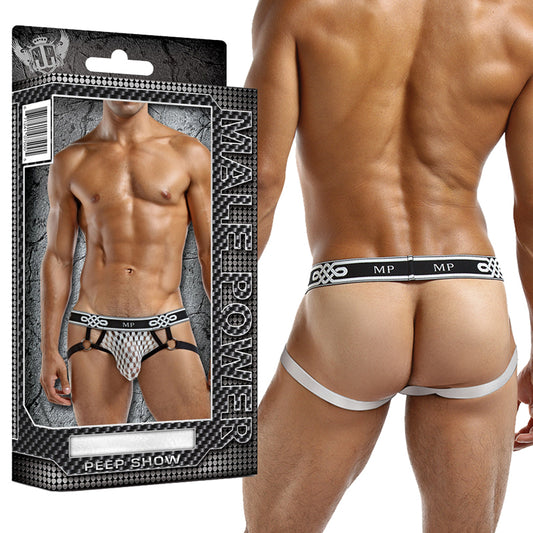 Male Power Peep Show Jock Ring Large Xtra-Large (White)-Pinkfoxxx