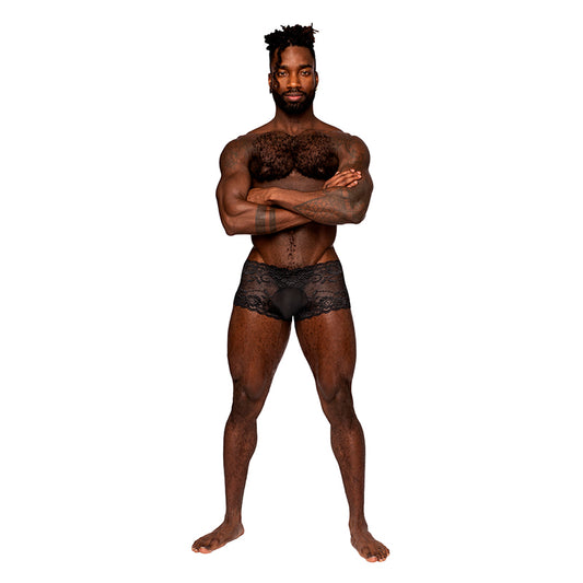 Male Power Sassy Lace Mini Short Sheer Pouch Black L-Pinkfoxxx