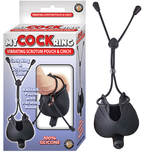 My Cock Ring Vibrating Scrotum Pouch & Cinch With Bullet Silicone Waterproof Black-Pinkfoxxx