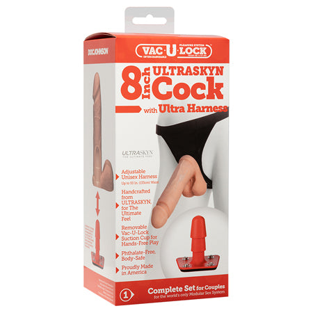 Vac-U-Lock - 8-Inch ULTRASKYN Cock - With Ultra Harness White