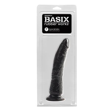 Pipedream Basix Rubber Works Slim Seven 7 in. Dildo With Suction Cup Black