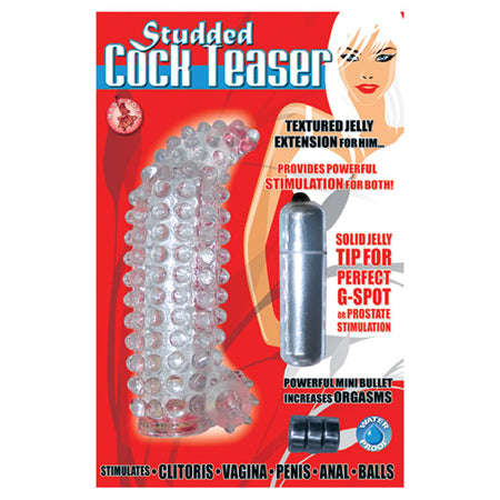 Studded Cock Teaser Waterproof Penis Extension With Bullet - Pinkfoxxx