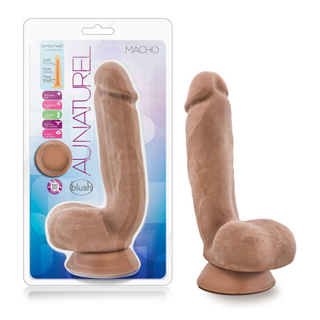 Blush Au Naturel Macho 8.5 in. Posable Dual Density Dildo with Balls & Suction Cup Tan - Pinkfoxxx