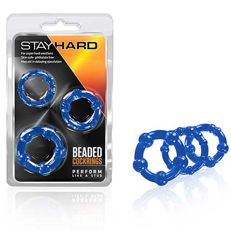 Blush Stay Hard Beaded Cockrings 3-Piece Set Blue - Pinkfoxxx