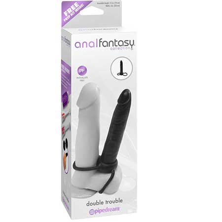 Pipedream Anal Fantasy Collection Double Trouble 6 in. Dual-Entry Strap-On Dildo Black - Pinkfoxxx