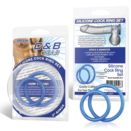 Blue Line C & B Gear 3-Piece Silicone Cock Ring Set Blue - Pinkfoxxx