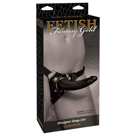 Pipedream Fetish Fantasy Gold Designer Strap-On With 7 in. Dildo Black - Pinkfoxxx