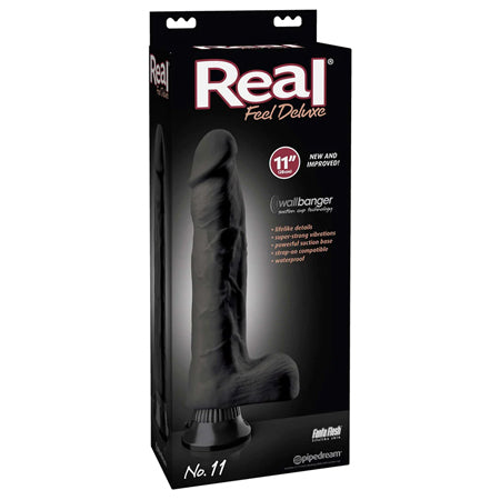 Pipedream Real Feel Deluxe No. 11 Realistic 11 in. Vibrating Dildo With Balls and Suction Cup Black