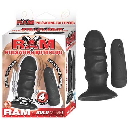 Ram Pulsating Buttplug 4in. Vibrating Multispeed Waterproof Plug With Suction Cup & Controller (Blk) - Pinkfoxxx