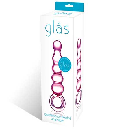 Glas 7.5 in. Quintessence Beaded Anal Slider Glass Dildo with Ring Handle - Pinkfoxxx