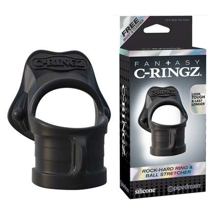 Pipedream Fantasy C-Ringz Rock-Hard Ring & Ball Stretcher Silicone Sling Black - Pinkfoxxx