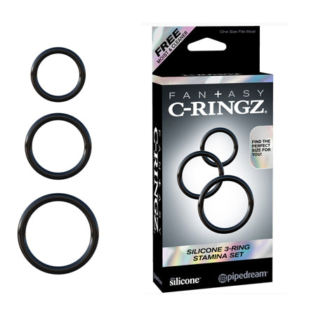 Pipedream Fantasy C-Ringz Silicone 3-Ring Stamina Set Black - Pinkfoxxx