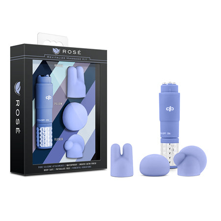 Blush Rose Revitalize Massage Kit with Mini Vibrator & 3 Silicone Attachments Periwinkle - Pinkfoxxx