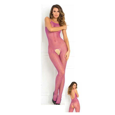 Rene Rofe Quarter Chrochet Net Bodystocking Purple O/S - Pinkfoxxx