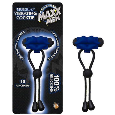 Maxx Men Blue Lips Vibrating Cocktie  Lasso/Bolo 10 Function Waterproof Blue - Pinkfoxxx