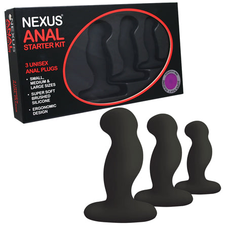 Nexus ANAL STARTER KIT 3 Solid Sillicone Anal Plugs - Black - Pinkfoxxx