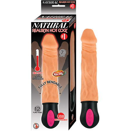 Natural Realskin Hot Cock #1 12 Function Heats to 113 Degrees Fully Bendable Rechargeable Waterproof Flesh - Pinkfoxxx