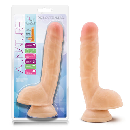 Blush Au Naturel 9 in. Posable Dual Density Dildo with Balls & Suction Cup Beige - Pinkfoxxx