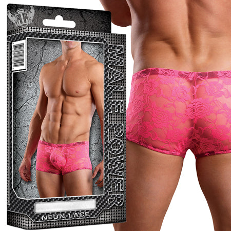 Male Power Mini Short Neon Lace Hot Pink M - Pinkfoxxx