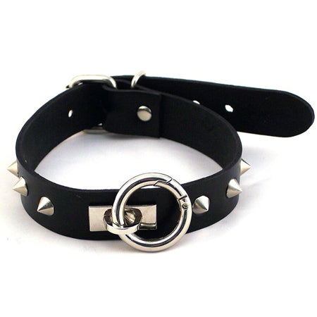 Rouge O-Ring Studded Collar (Thinner) Black - Pinkfoxxx