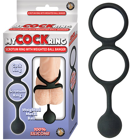 My Cock Ring Scrotum Ring With Weighted Ball Banger Silicone Black - Pinkfoxxx