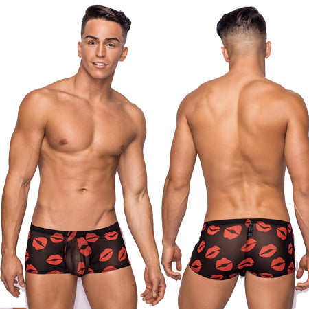 Male Power Kiss Me Mini Short Sheer Lips Large - Pinkfoxxx