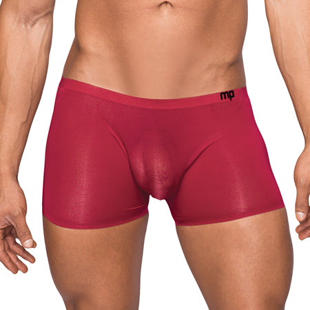 Male Power Seamless Sleek Sleek Short w/sheer pouch Wine Small - Pinkfoxxx