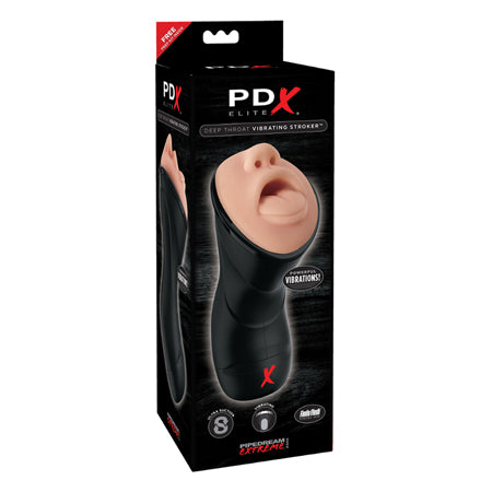 PDX Elite Deep Throat Vibrating Stroker Beige/Black - Pinkfoxxx