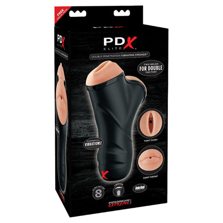 PDX Elite Double Penetration Vibrating Dual Entry Stroker Beige/Black - Pinkfoxxx