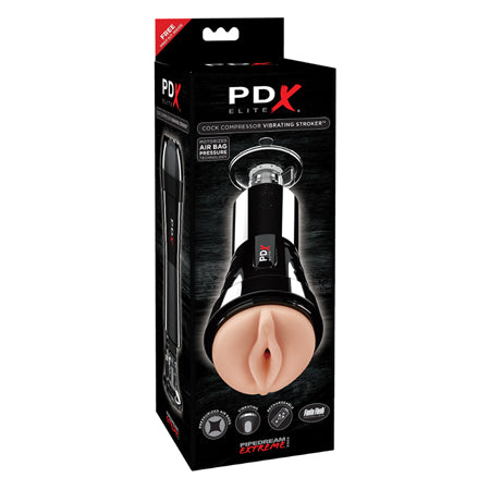 PDX Elite Cock Compressor Rechargeable Vibrating Stroker With Hands-Free Suction Cup Beige/Black - Pinkfoxxx