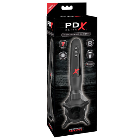 PDX Elite Vibrating Roto-Sucker Swiveling Suction Masturbator Black - Pinkfoxxx