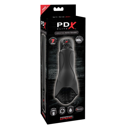 PDX Elite Vibrating Roto-Teazer Rotating Masturbator Black - Pinkfoxxx