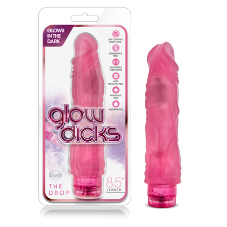 Blush Glow Dicks The Drop Realistic 8.5 in. Vibrating Dildo Pink