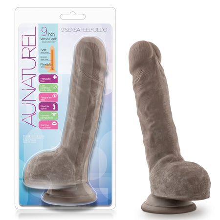 Blush Au Naturel 9 in. Posable Dual Density Dildo with Balls & Suction Cup Brown - Pinkfoxxx