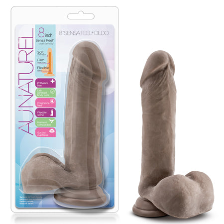 Blush Au Naturel 8 in. Posable Dual Density Dildo with Balls & Suction Cup Brown - Pinkfoxxx