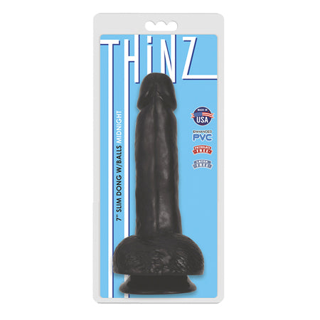 Curve Toys Thinz 7 in. Slim Dildo with Balls & Suction Cup Midnight - Pinkfoxxx