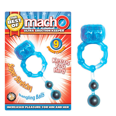 The Best Of Macho Ultra Erection Keeper 9 Function Dangling Balls Waterproof Blue - Pinkfoxxx