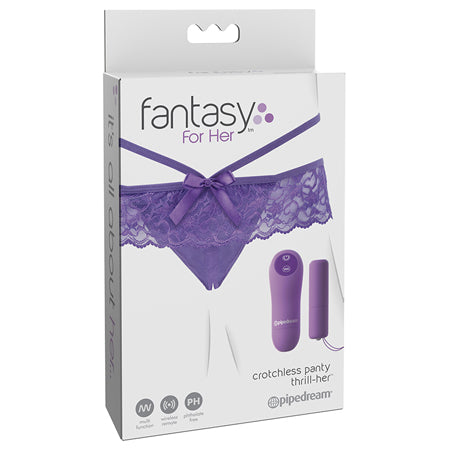 Pipedream Fantasy For Her Crotchless Panty Thrill-Her & Remote-Controlled Rechargeable Bullet Vibrator Purple - Pinkfoxxx