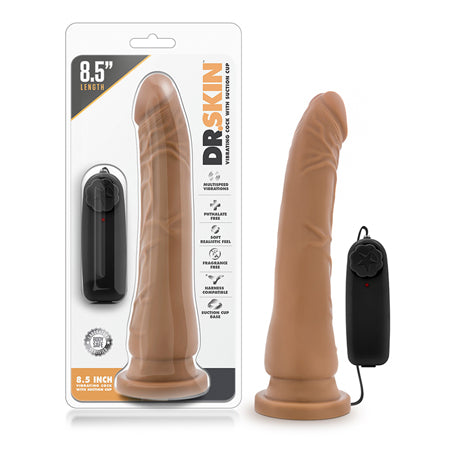 Blush Dr. Skin Remote-Controlled Realistic 8.5 in. Vibrating Dildo with Suction Cup Tan